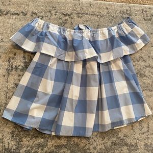 Lauren James off-the-shoulder blue gingham top